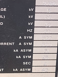15KV 600 AMP HVL LOAD INTERRUPTER N1 M/O  44035-983-50 SQD USED