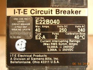 E22B040 ITE 2P 40 AMP BREAKER NEW