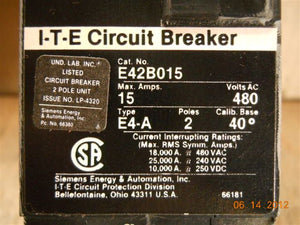 E42B015 ITE 2P 15 AMP BREAKER NEW